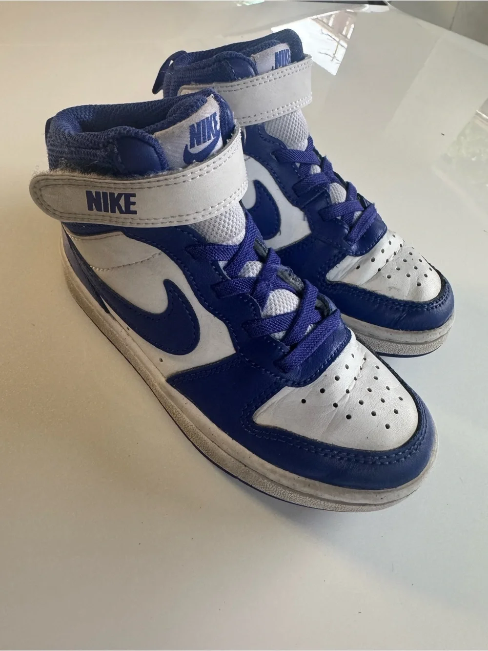 Nike Kids High-Top Sneakers in White and Blue